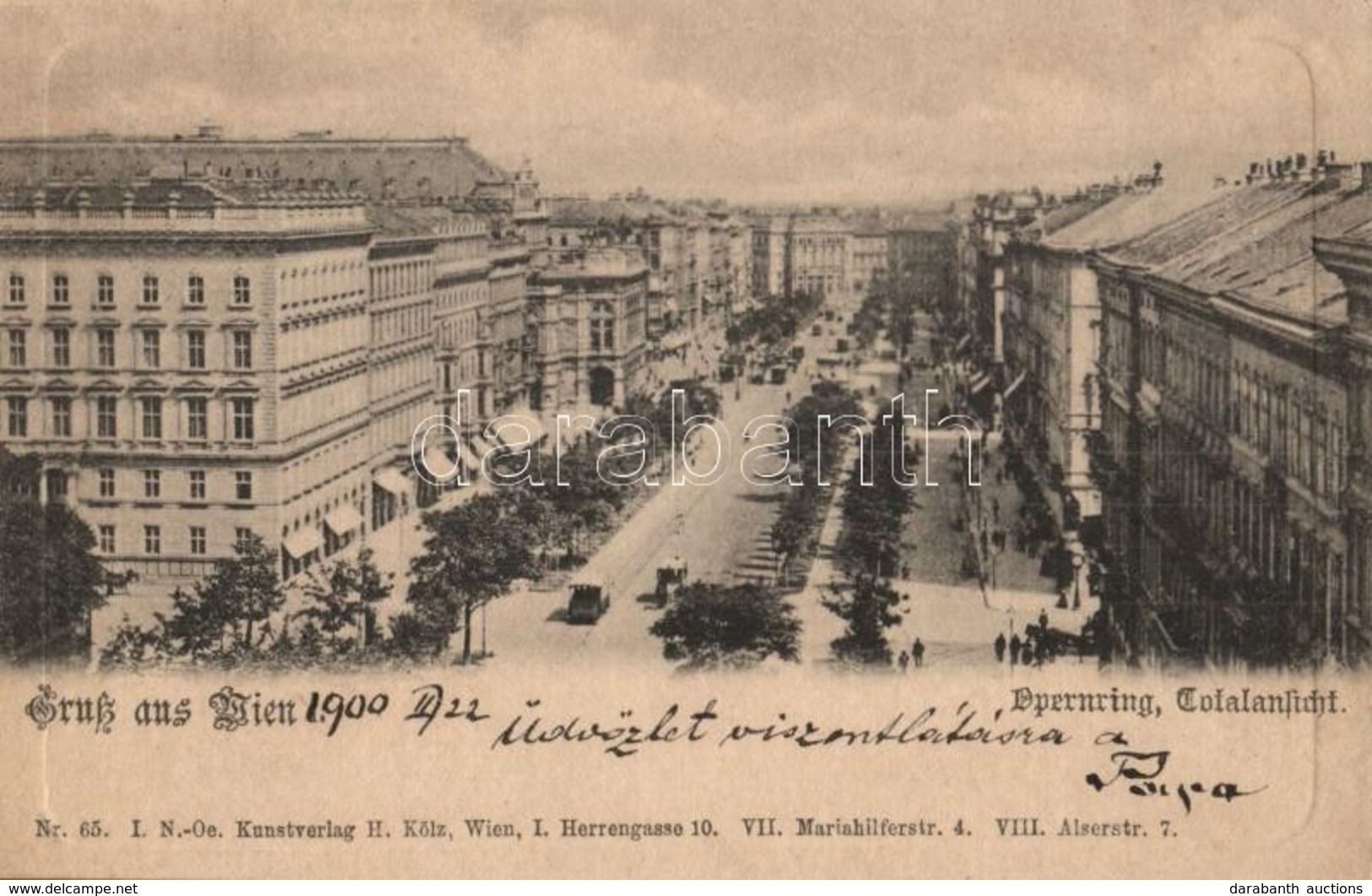 T2 1900 Vienna, Wien I. Opernring, Totalansicht / Street View, Trams. H. Kölz Nr. 65. - Non Classés