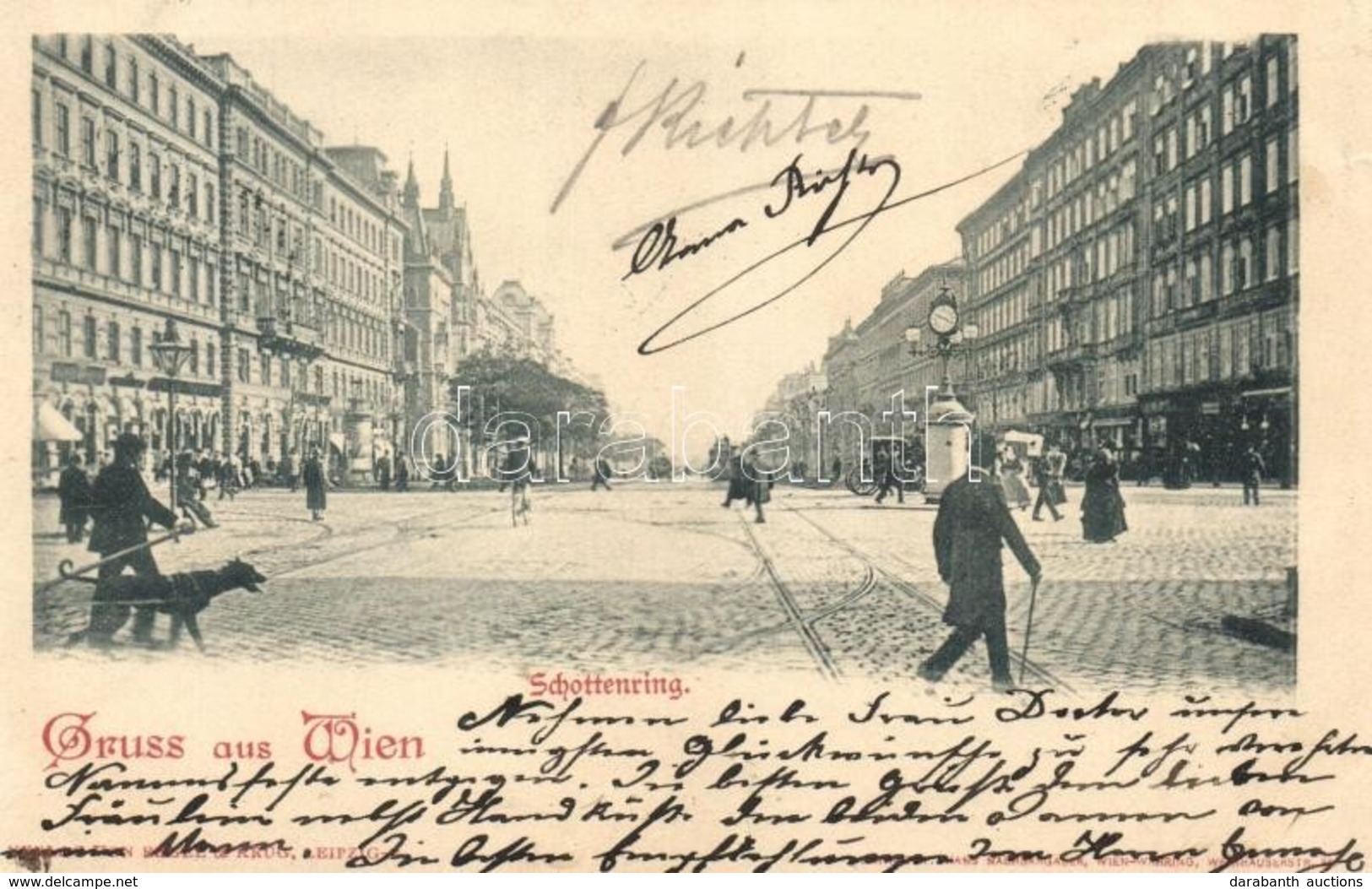 T2/T3 1900 Vienna, Wien I. Schottenring / Street, Tram, Dog (kis Szakadás / Small Tear) - Unclassified