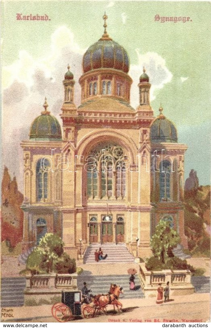 ** T2 Karlovy Vary, Karlsbad; Synagoge / Synagogue. Ed. Strache Litho S: Erwin Pendl - Non Classificati