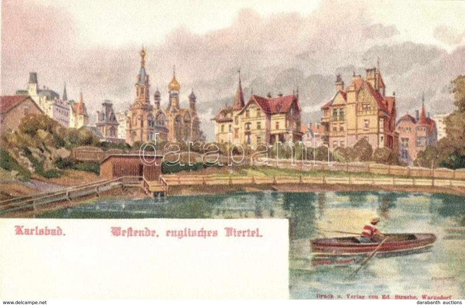 ** T1 Karlovy Vary, Karlsbad; Westende, Englisches Viertel / English Quarter. Ed. Strache Litho S: Erwin Pendl - Non Classificati