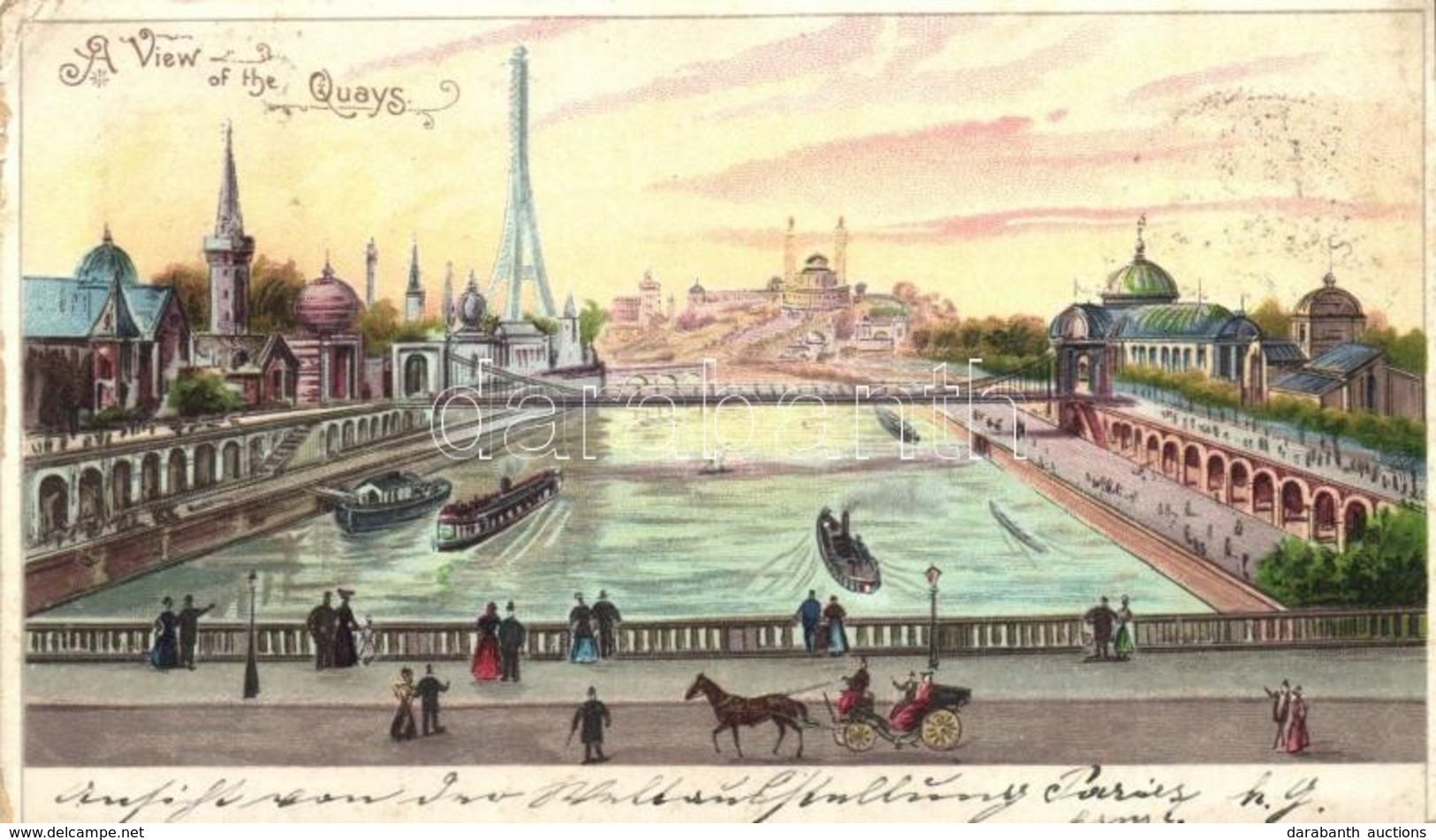 T2/T3 1900 Paris, Exposition, View Of The Quays. Litho (EK) - Ohne Zuordnung