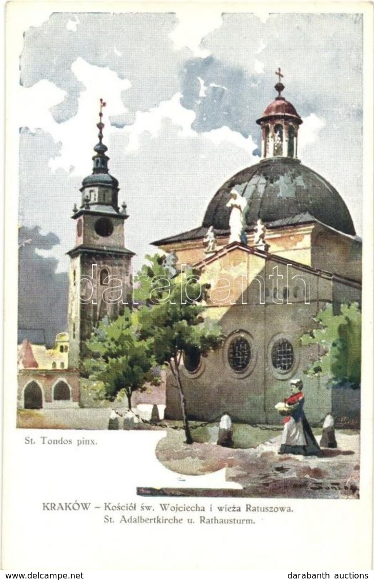 ** T1/T2 Kraków, Krakau, Krakkó; Kosciól Sw. Wojciecha I Wieza Ratuszowa / St. Adalbertkirche U. Rathausturm / Church Of - Unclassified