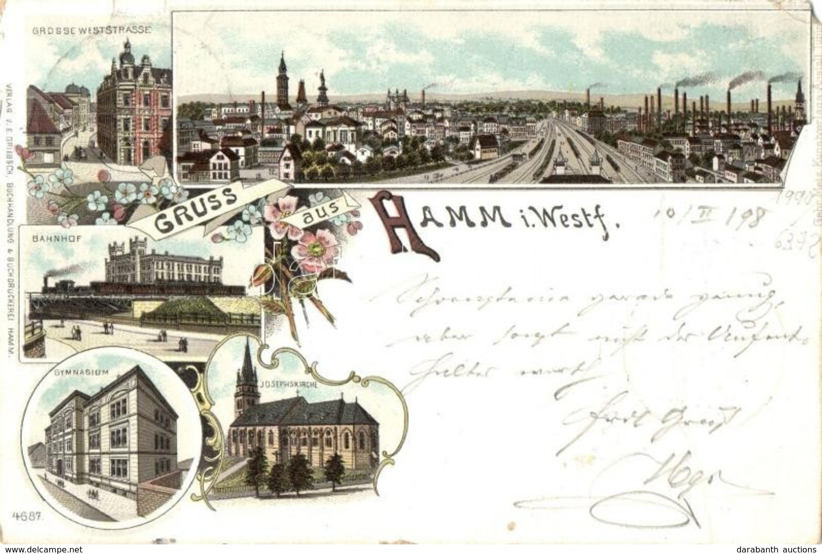 T3 1898 (Vorläufer!) Hamm, Grosse Weststrasse, Bahnhof, Gymnasium, Josephskirche / Street, Railway Station, Grammar Scho - Ohne Zuordnung