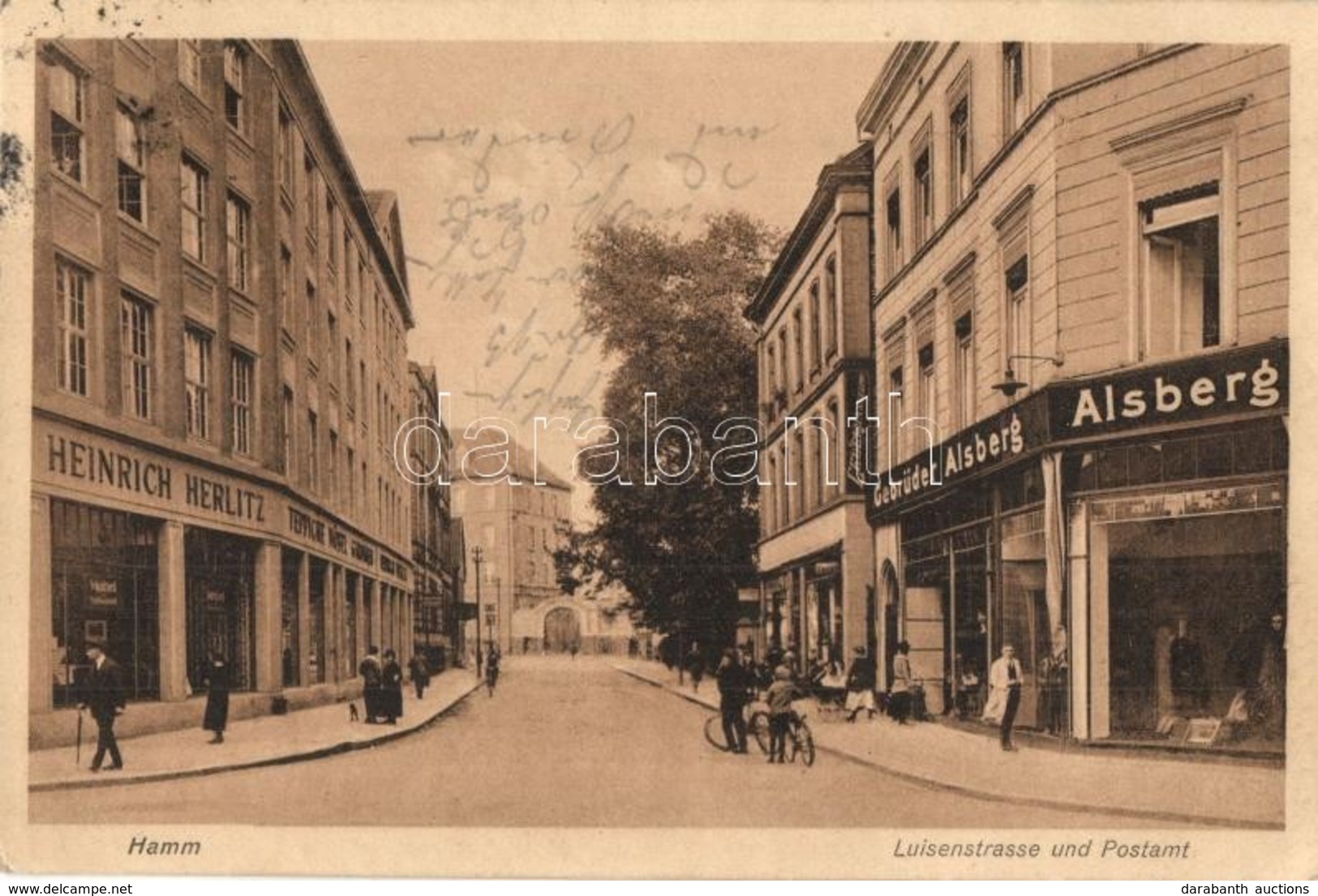 T2/T3 1926 Hamm, Luisenstrasse Und Postamt, Gebrüder Alsberg, Heinrich Herlitz, Lederhandlung / Street View With Shops A - Non Classificati