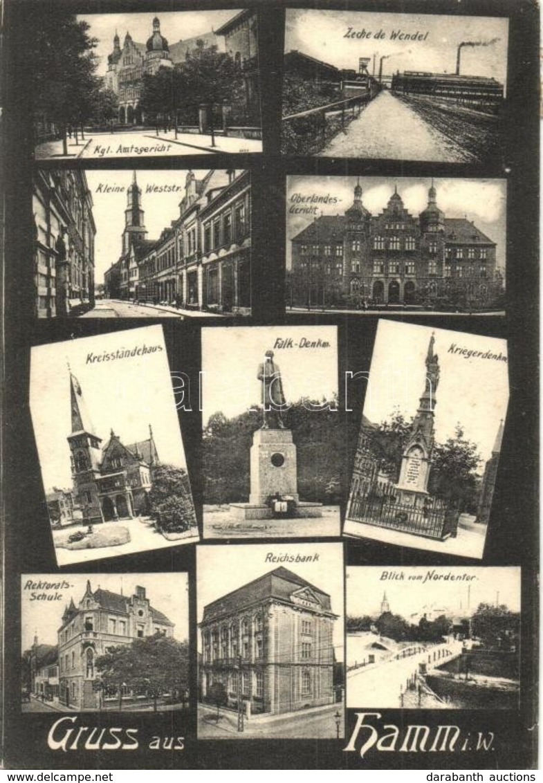 T2 1909 Hamm, Amtsgericht, Zeche De Wendel, Kleine Wester, Oberlander Gericht, Kreisständehaus, Falk-Denkmal, Kriegerden - Ohne Zuordnung