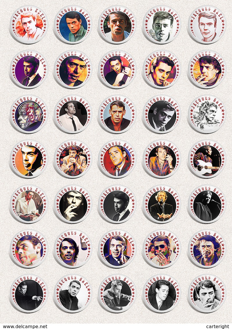 Jacques Brel Music Fan ART BADGE BUTTON PIN SET 1 (1inch/25mm Diameter) 35 X - Music