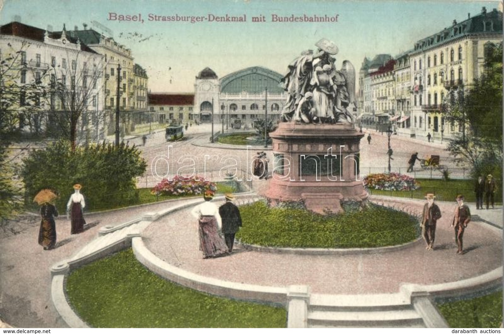 T2 Basel, Strassburger Denkmal Mit Bundesbahnhof / Monument, Railway Station, Square, Tram - Unclassified