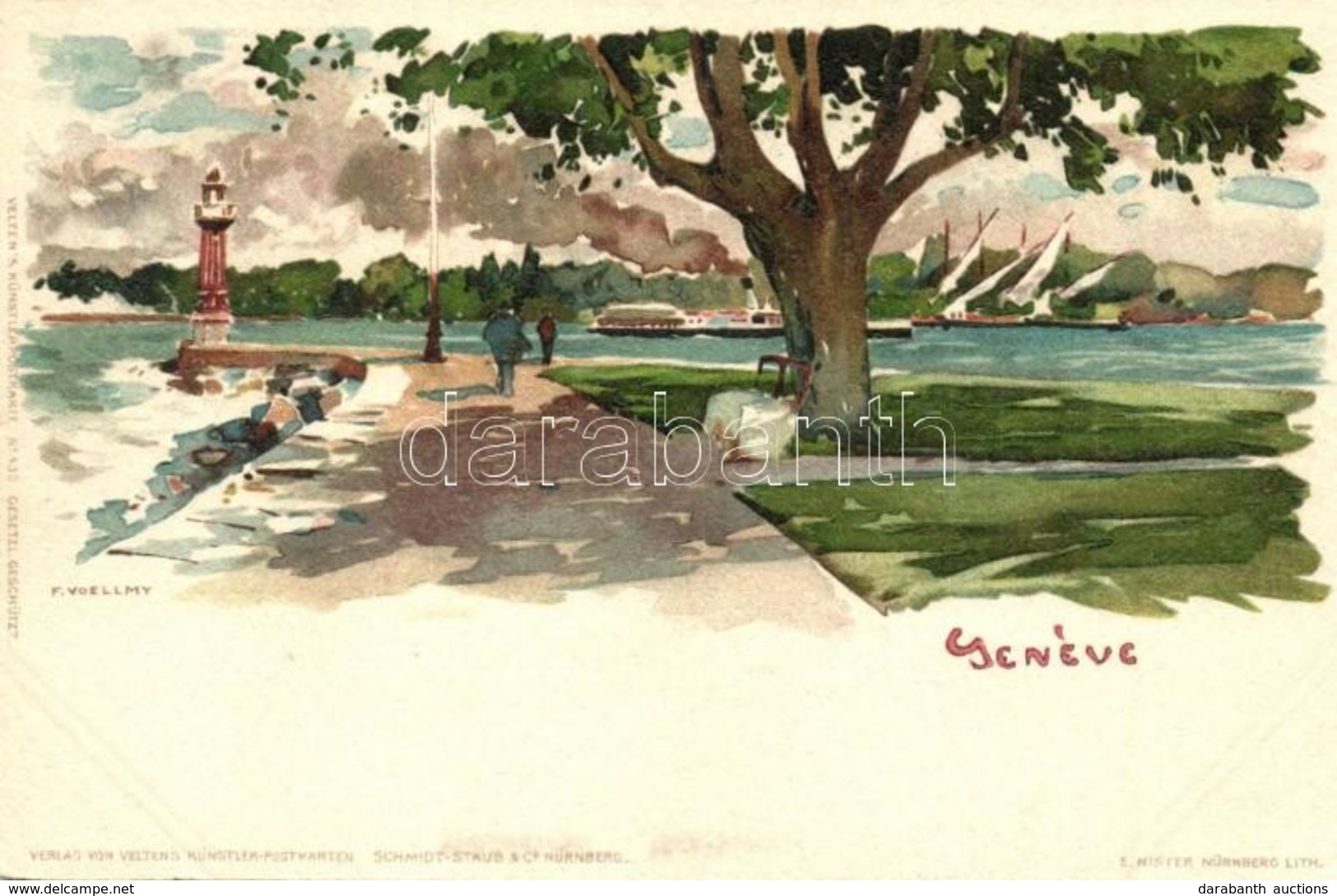 ** T1/T2 Geneva, Geneve; Lake, Port, Steamship, E. Nister Litho, S: F: Voellmy - Unclassified