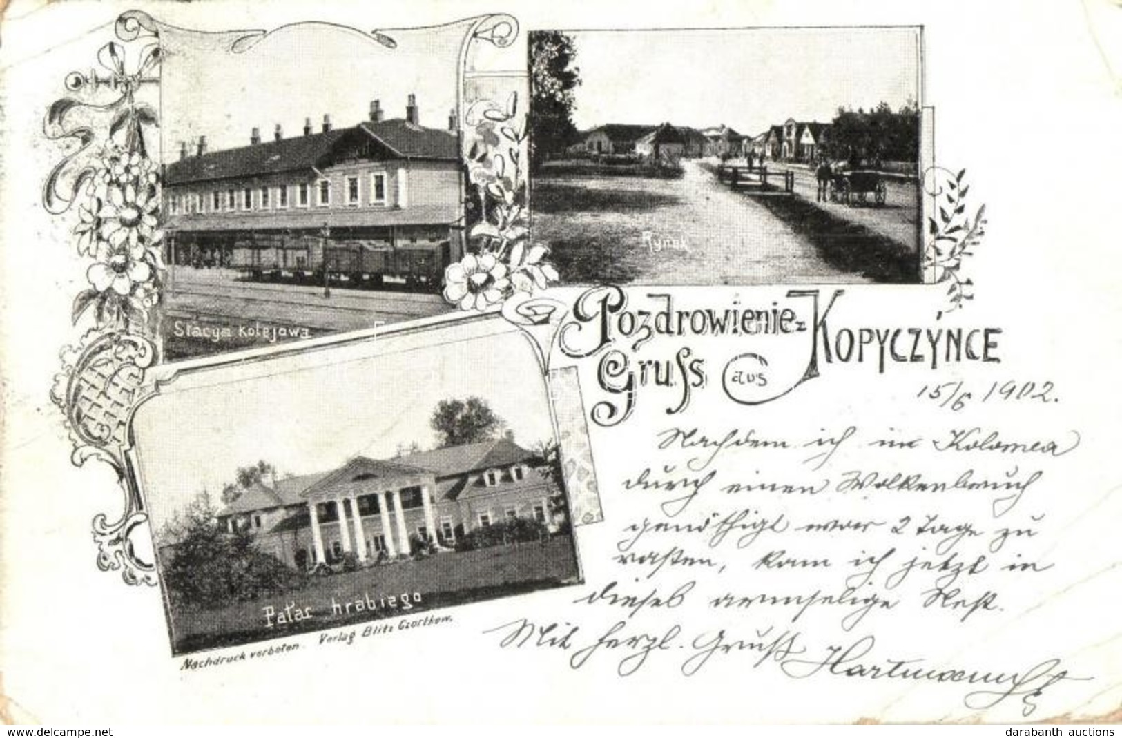 T3 1902 Kopychyntsi, Kopyczynce; Stacya Kolejowa, Rynek, Patar Hrabiego / Railway Station, Square, Castle / Bahnhof, Pla - Unclassified