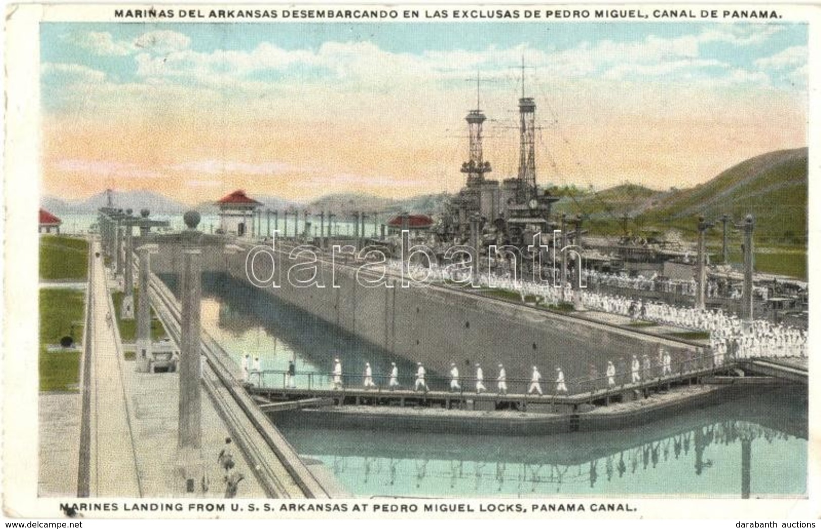 T2/T3 Panama Canal, Marines Landing From USS Arkansas At Pedro Miguel Locks. USS Arkansas (BB-33) United States Navy Dre - Unclassified