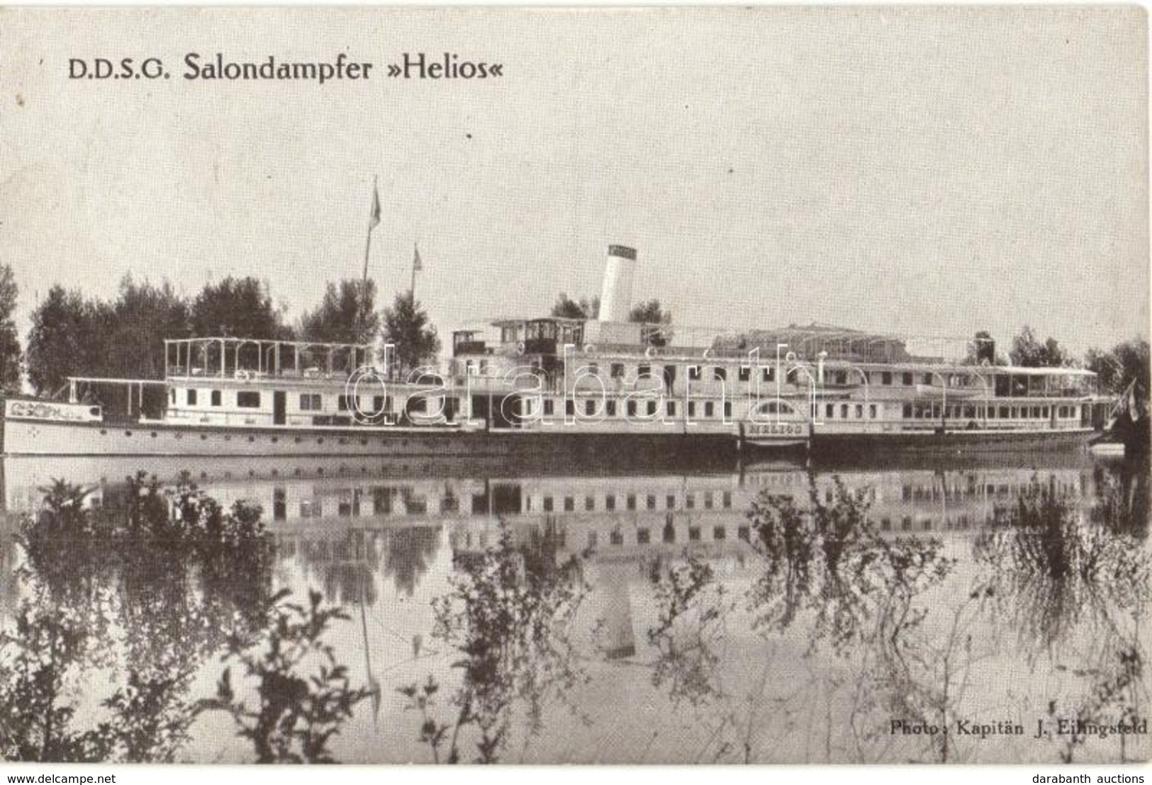 * T2 Helios Lapátkerekes Gőzhajó / Hungarian Passenger Steamship, Photo: Kapitän J. Eilingsfeld + Stamp With The Captain - Unclassified