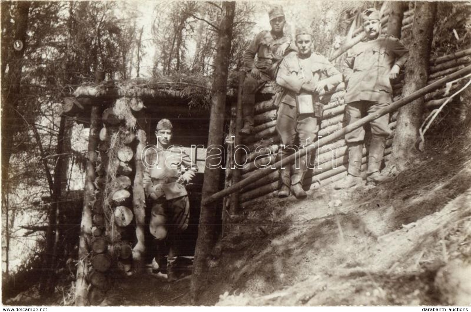 * T1/T2 1917 Szebenjuharos, Megfigyelő állvány Katonákkal / Aufklärerstand HBt. 5/72 Am Paltinis / K.u.K. Military Photo - Unclassified