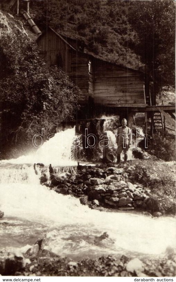 * T1/T2 Csernahévíz, Toplec, Toplet; Br. Schmidt Malom Vízturbina A Börzényi-szorosban Katonával / Watermill With Soldie - Unclassified