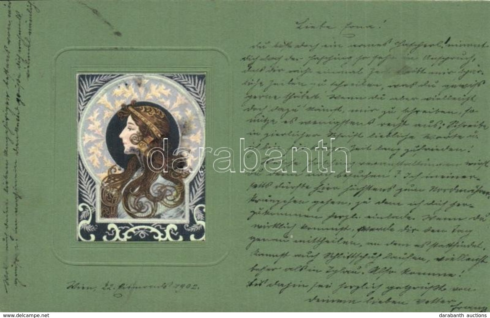 * T2 Art Nouveau Lady Art Postcard. Emb. Litho - Unclassified