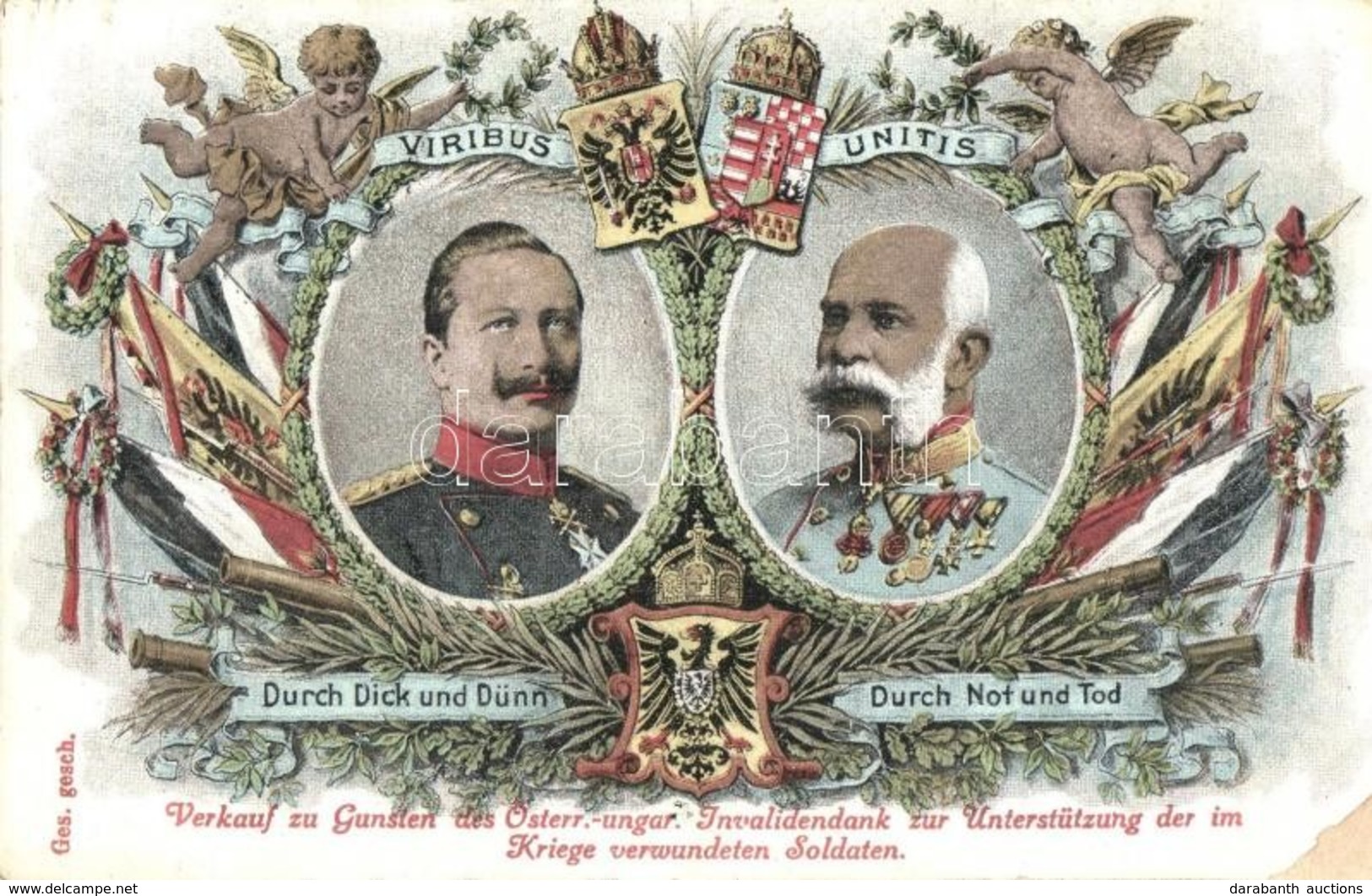 ** T2/T3 Viribus Unitis. Durch Dick Und Dünn, Durch Not Und Tod / Franz Joseph And Wilhelm II. Propaganda Art Postcard,  - Non Classés