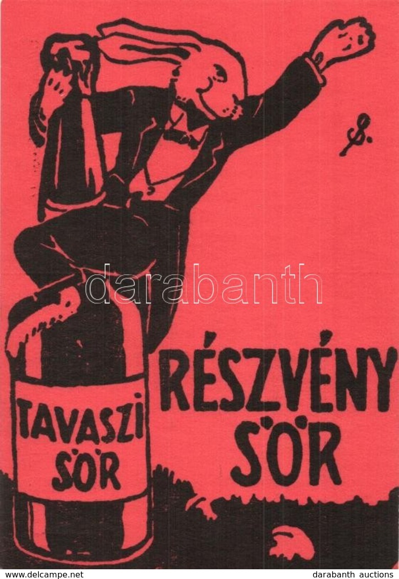 ** T1 Tavaszi Sör, Részvénysör Húsvéti üdvözlő Reklámlap / Rabbit, Beer Advertisement Art Postcard - Non Classificati