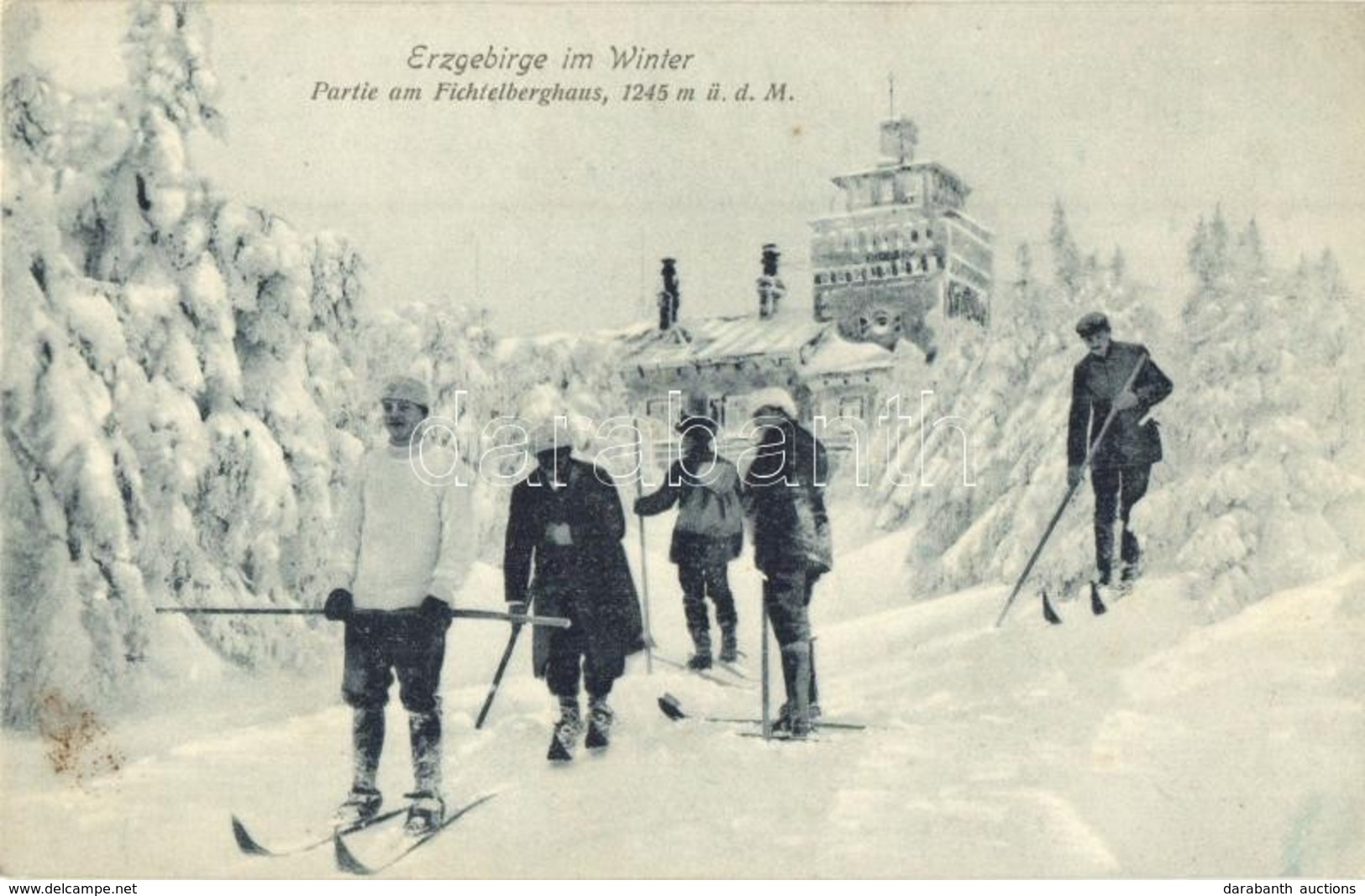 ** T2/T3 Erzgebirge Im Winter. Partie Am Fichtelberghaus 1245 M / Winter Sport, Chalet, Tourist House, Skiing, Skiers (E - Ohne Zuordnung