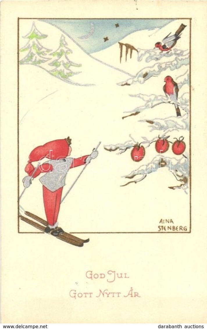 T2 God Jul Gott Nytt Ar / Christmas And New Year Greeting Card, Skiing, Winter Sport S: Aina Stenberg - Unclassified