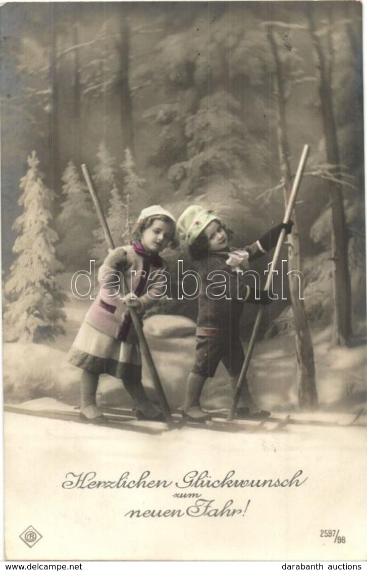 T2 Herzlichen Glückwunsch Zum Neuen Jahr / New Year Greeting Card, Winter Sport, Skiing - Unclassified