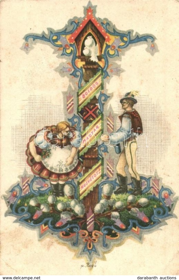 T2/T3 Boldog Magyar Húsvétot! / Hungarian Folklore, Easter Greeting Art Postcard  S: Bozó (EK) - Non Classés