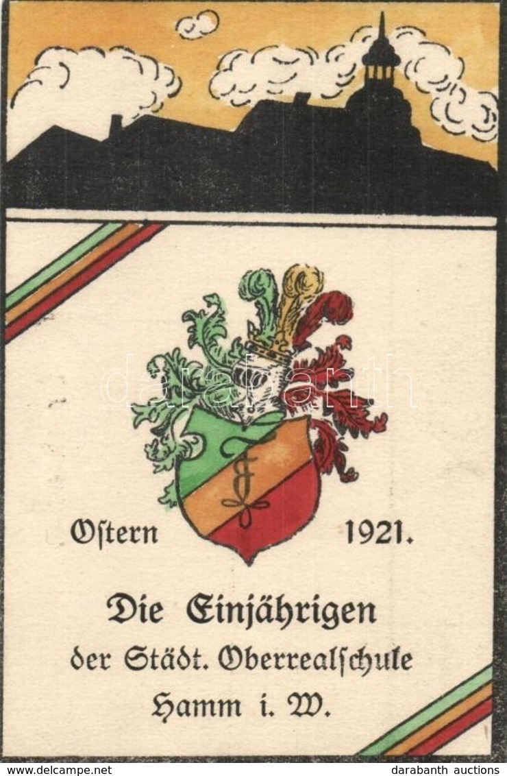 ** T2 1921 Hamm, Ostern, Die Einjährigen Der Städt. Oberrealschule / Coat Of Arms Of The School. Judaica - Ohne Zuordnung