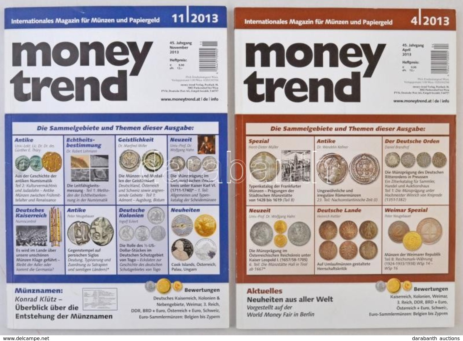 2013. Money Trend 2013/4; 2013/11. Numizmatikai Magazin, Használt, De Jó állapotban. - Unclassified