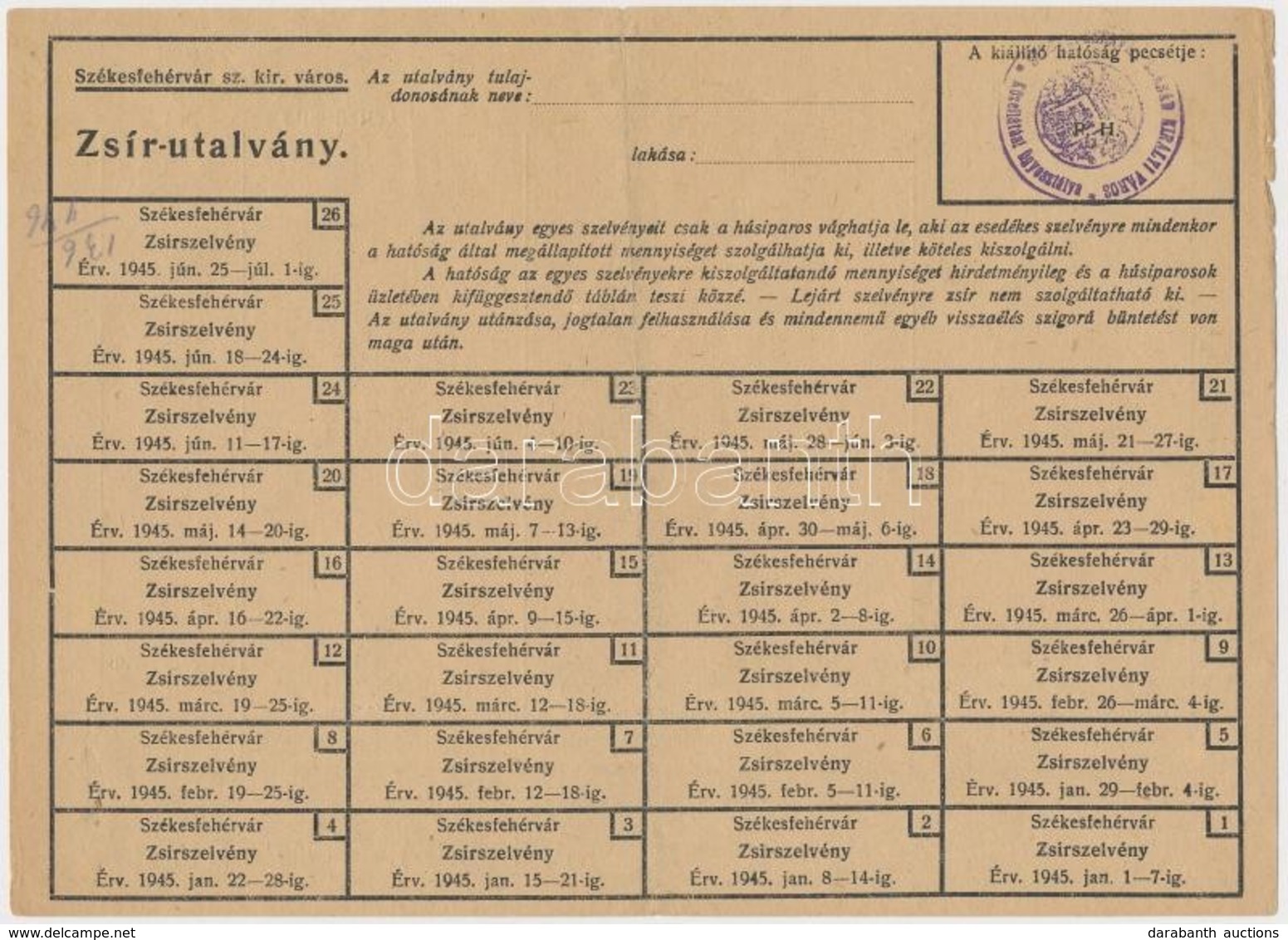1945-1941. 2klf élelmiszerjegy, ívekben, Benne Zsírutalvány és Cukorjegy T:III - Ohne Zuordnung