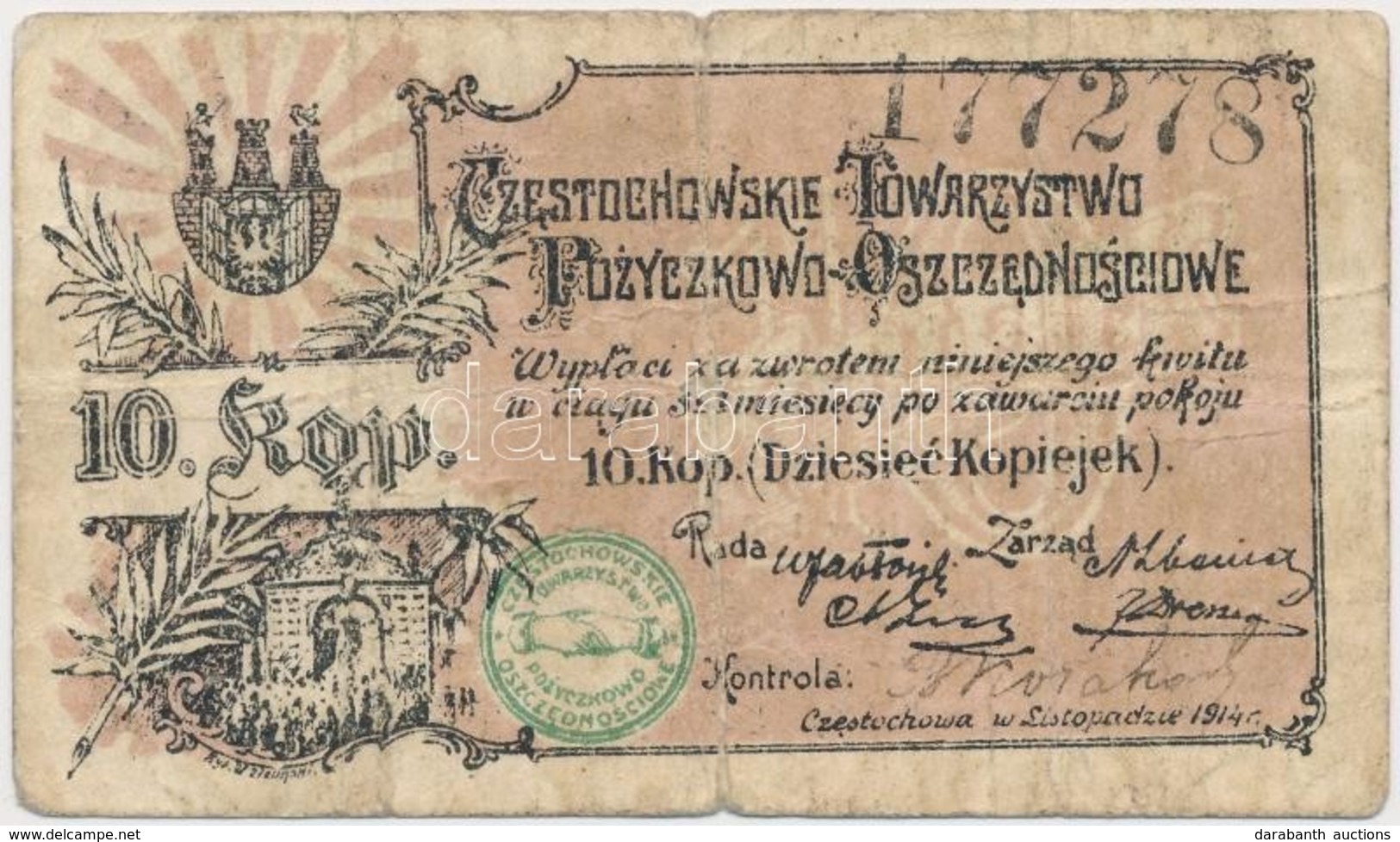 Lengyelország / Czestochowa 1914. 5k T:III-
Poland / Czestochowa 1914. 5 Kopiejek C:VG - Non Classificati