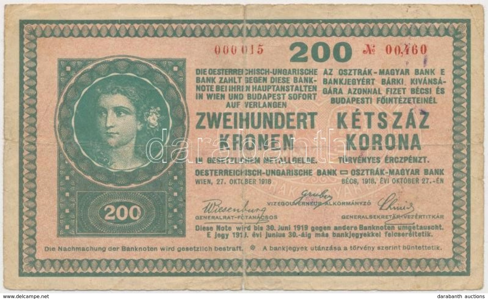 1918. 200K Sorozatszámok Között Vessző, Hátlap Sima T:III-,IV - Ohne Zuordnung