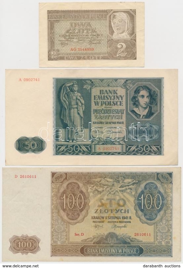 Lengyelország 1941. 2Zl + 50Zl + 100Zl T:II-,III
Poland 1941. 2 Zlotych + 50 Zlotych + 100 Zlotych C:VF,F - Non Classificati