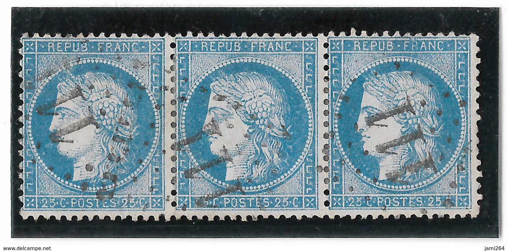 TIMBRE )  60/1 ;BANDE DE TROIS 56/57/58 G1 LES N° 56/57 SONT RECONNAISSABLES QU'AVEC LE N°58  TTB - 1871-1875 Cérès