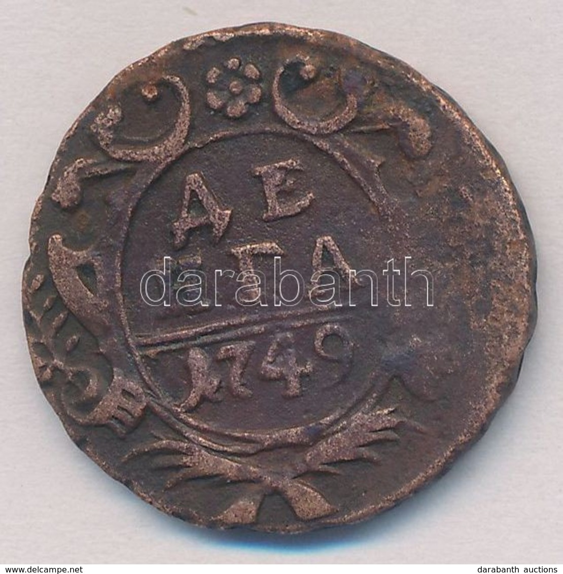 Orosz Birodalom 1749. Denga Cu T:2-,3 
Russian Empire 1749. Denga Cu C:VF,F
Krause KM#188 - Non Classificati