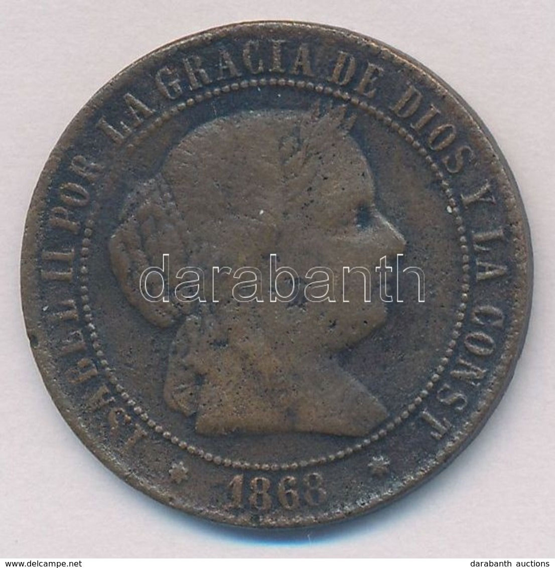 Spanyolország 1868OM 2 1/2c Cu 'II. Izabella' 7 ágú Csillag T:2-
Spain 1868O 2 1/2 Centimos Cu 'Isabel II' 7 Pointed Sta - Non Classificati