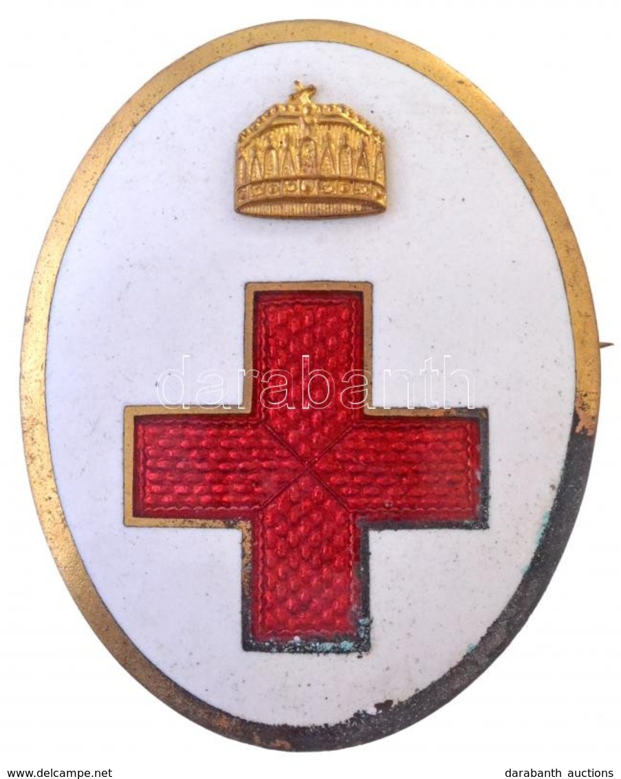 ~1910. 'Koronás Vöröskereszt' Zománcozott Jelvény, Hátlapon 'ERDÉLY ÉS SZABO MŰSZERGYÁRA BUDAPEST' Gyártói Jelzéssel (~3 - Unclassified