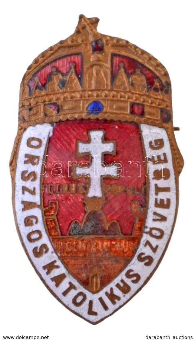 ~1930. 'Országos Katolikus Szövetség' Zománcozott Br Jelvény (21,5x38mm) T:2 - Unclassified