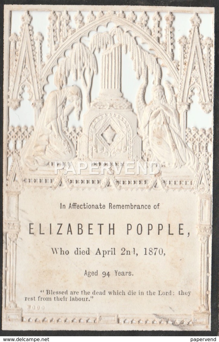 IN MEMORIUM Elizabeth Popple 1870 Embossed Diecut  Egc256 - Other & Unclassified