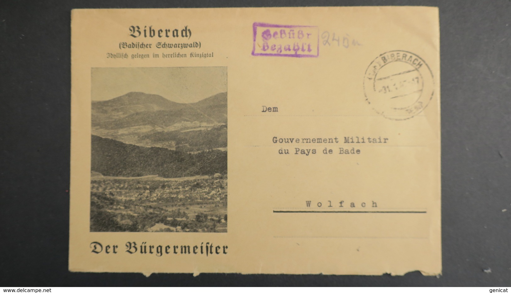 Lettre Illustrée (cliché) De Biberach Janvier  1947 Allemagne Occupation Française Pour Wolfach Gouvernement Militaire - Autres & Non Classés