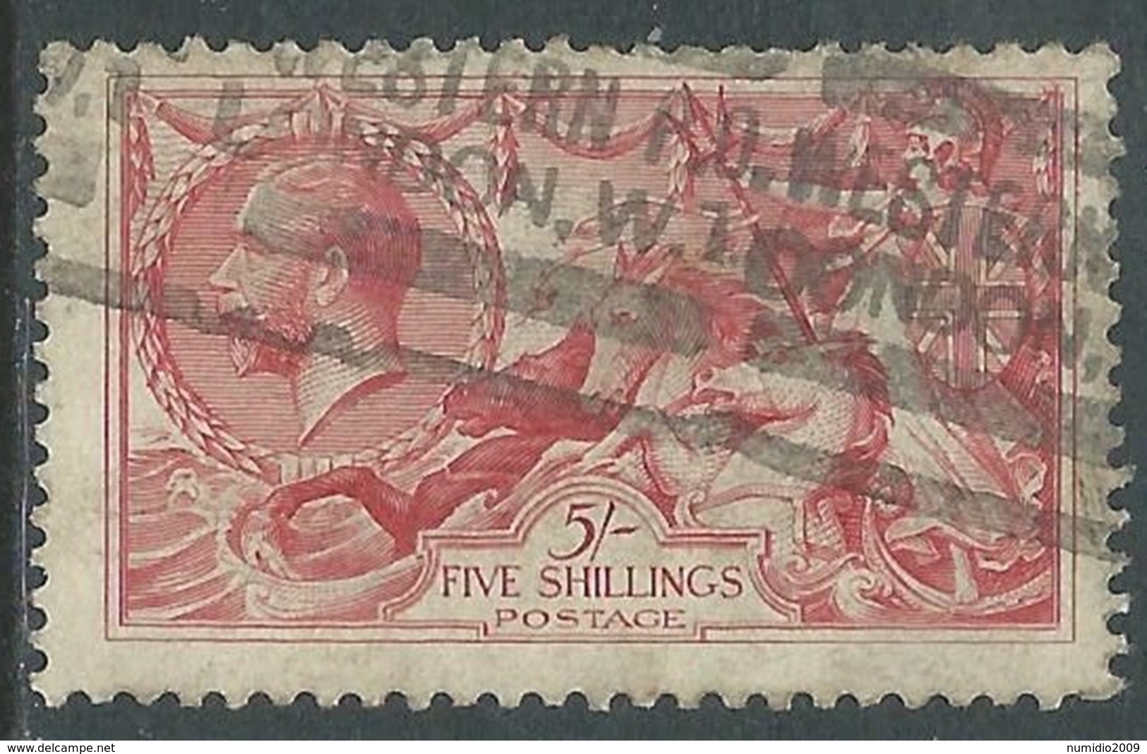 1918-19 GREAT BRITAIN USED SEA HORSES SG 416 5s ROSE RED - F22-7 - Usados