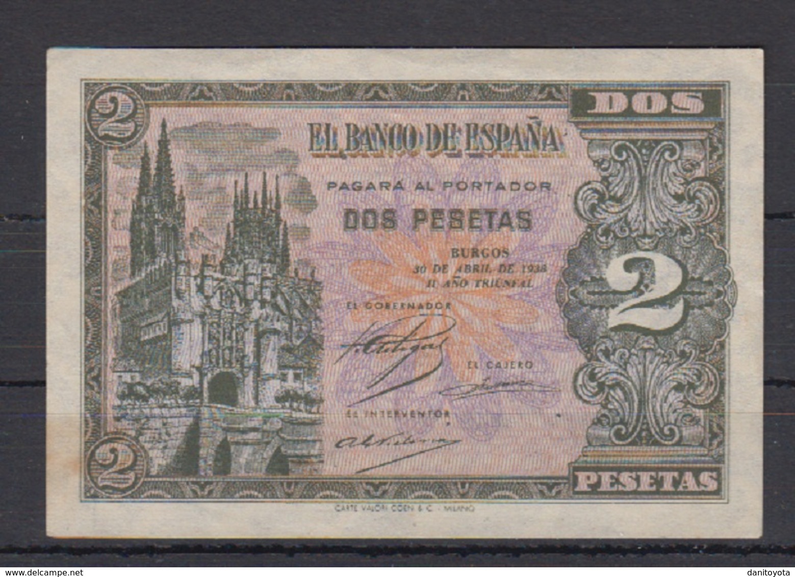 EDIFIL 429a.   2 PTAS 30 DE ABRIL DE 1938 SERIE D.   CATEDRAL DE BURGOS. - 1-2 Pesetas