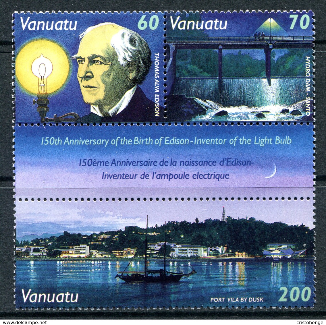 Vanuatu 1997 150th Birth Anniversary Of Thomas Edison Set MNH (SG 757-759) - Vanuatu (1980-...)