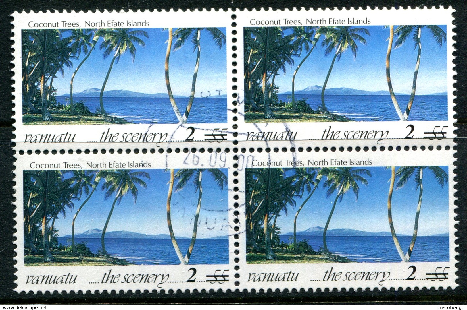 Vanuatu 1998-2000 Surcharges - 2v On 55v Coconut Trees Block Used (SG 791) - Vanuatu (1980-...)