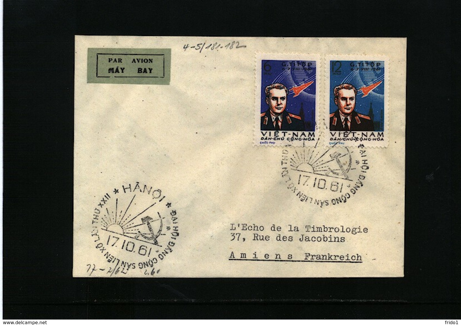 Vietnam 1961 Space / Raumfahrt Titov FDC  Interesting Cover - Asien