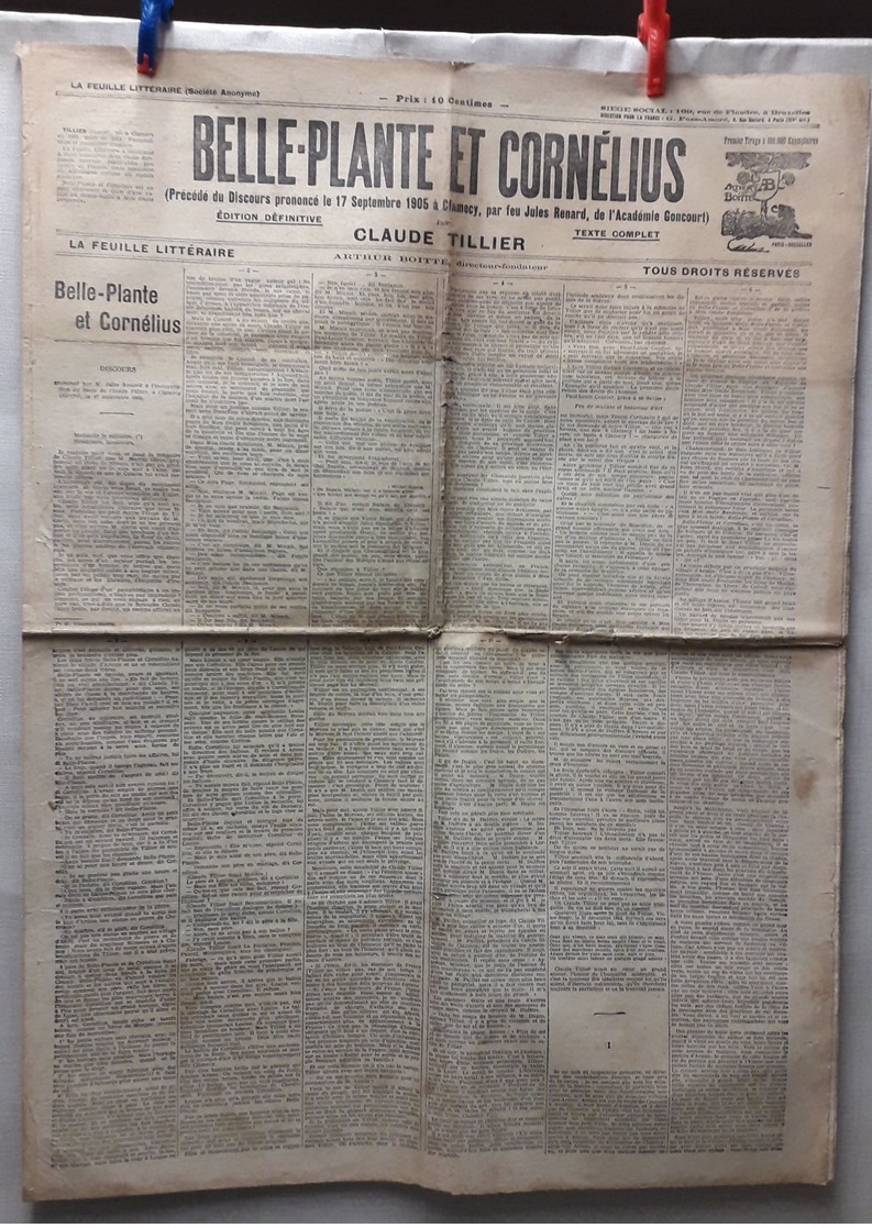 LA FEUILLE LITTERAIRE:  BELLE-PLANTE ET CORNELIUS Par Claude Tillier (Clamency, Jules Renard, Academie Goncourt) - Other & Unclassified