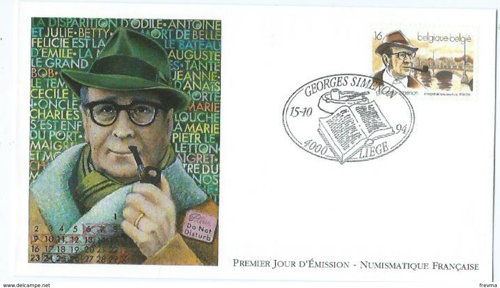 Enveloppe 1er Jour Belgique FDC Georges Simenon 1994 - 1991-2000