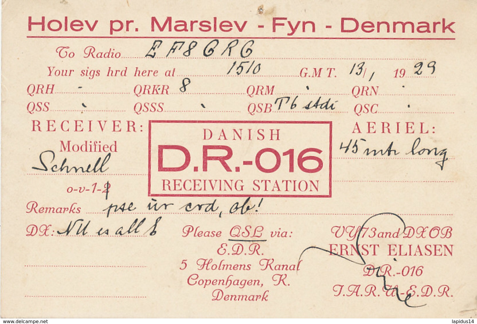 R 264  / CARTE RADIO AMATEUR  DENMARK  D R 0 1 6 - Radio Amateur