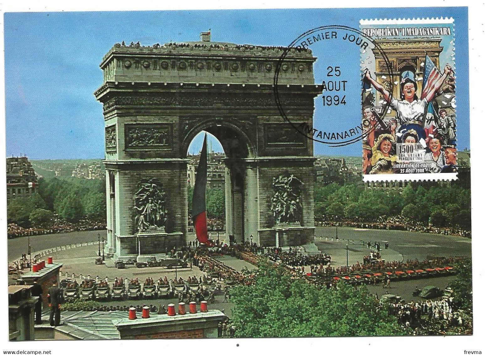 Carte Postale 1er Jour Madagascar Arc De Triomphe 1994 - Madagaskar (1960-...)