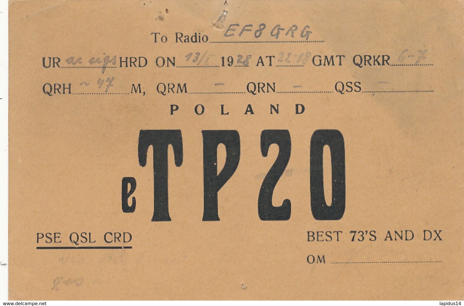 R 276  / CARTE RADIO AMATEUR -   POLAND    E  T  P 2 0 - Amateurfunk