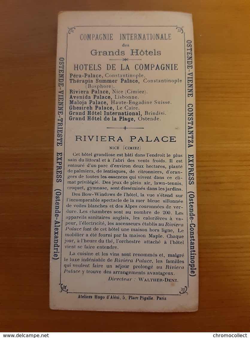 Chromo Cie Int. Des Grands Hôtels Riviera Palace Nice Ateliers Hugo D'Alési, 5, Place Pigalle, Paris - Other & Unclassified