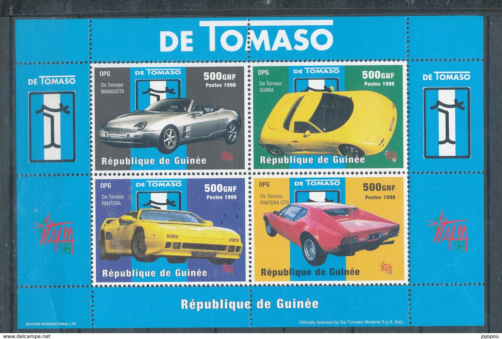 N° 1351/1354 - Y&T - Automobiles De Tomaso - Guinée (1958-...)