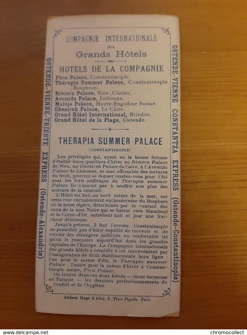 Chromo Cie Int. Des Grands Hôtels Therapia Summer Palace Constantinople Ateliers Hugo D'Alési, 5, Place Pigalle, Paris - Other & Unclassified